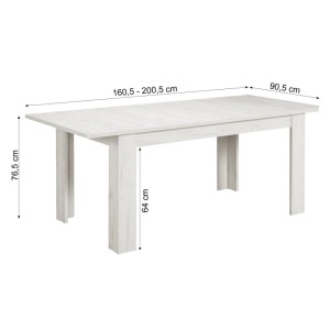 Weißer, rechteckiger Homestyle4u Esstisch aus Holz, 90 cm breit, ausziehbar von 160 auf 200 cm.