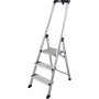 Krause Stehleiter Safety Plusline mit 3 Stufen, Aluminiumleiter mit Sicherheitsbügel und Anti-Rutsch-Stufen.