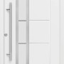 Weiße Haustür Thermospace Paris Prime mit Edelstahlgriff und Glaseinsatz.