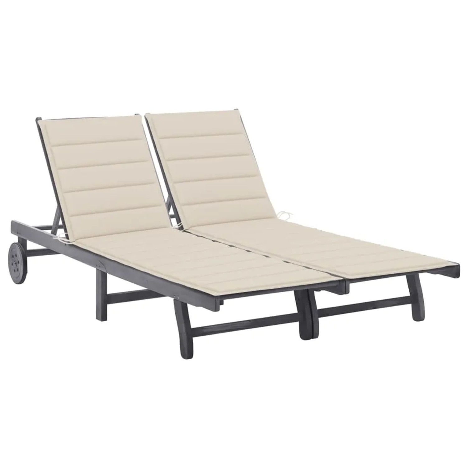 vidaXL 2-Personen-Sonnenliege mit Auflage Grau Akazie Massivholz Beige