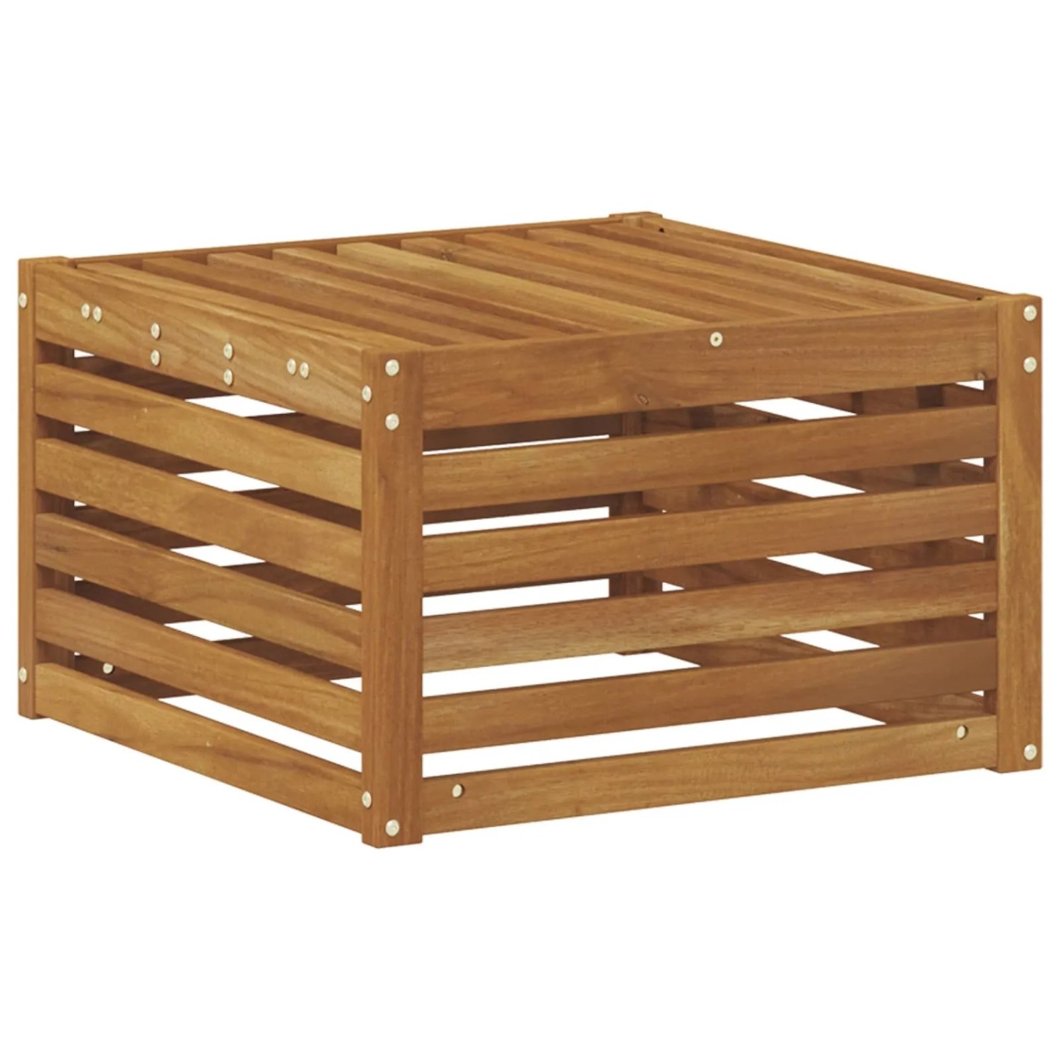vidaXL Outdoor-Fußhocker aus massivem Akazienholz, naturfarben. Quadratischer Gartenhocker mit Latten-Design für den Außenbereich.