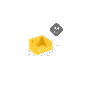 Gelbe Sichtlagerbox 1.0, 10x10x6 cm, 0,4 Liter, aus Kunststoff für Aufbewahrungssysteme.