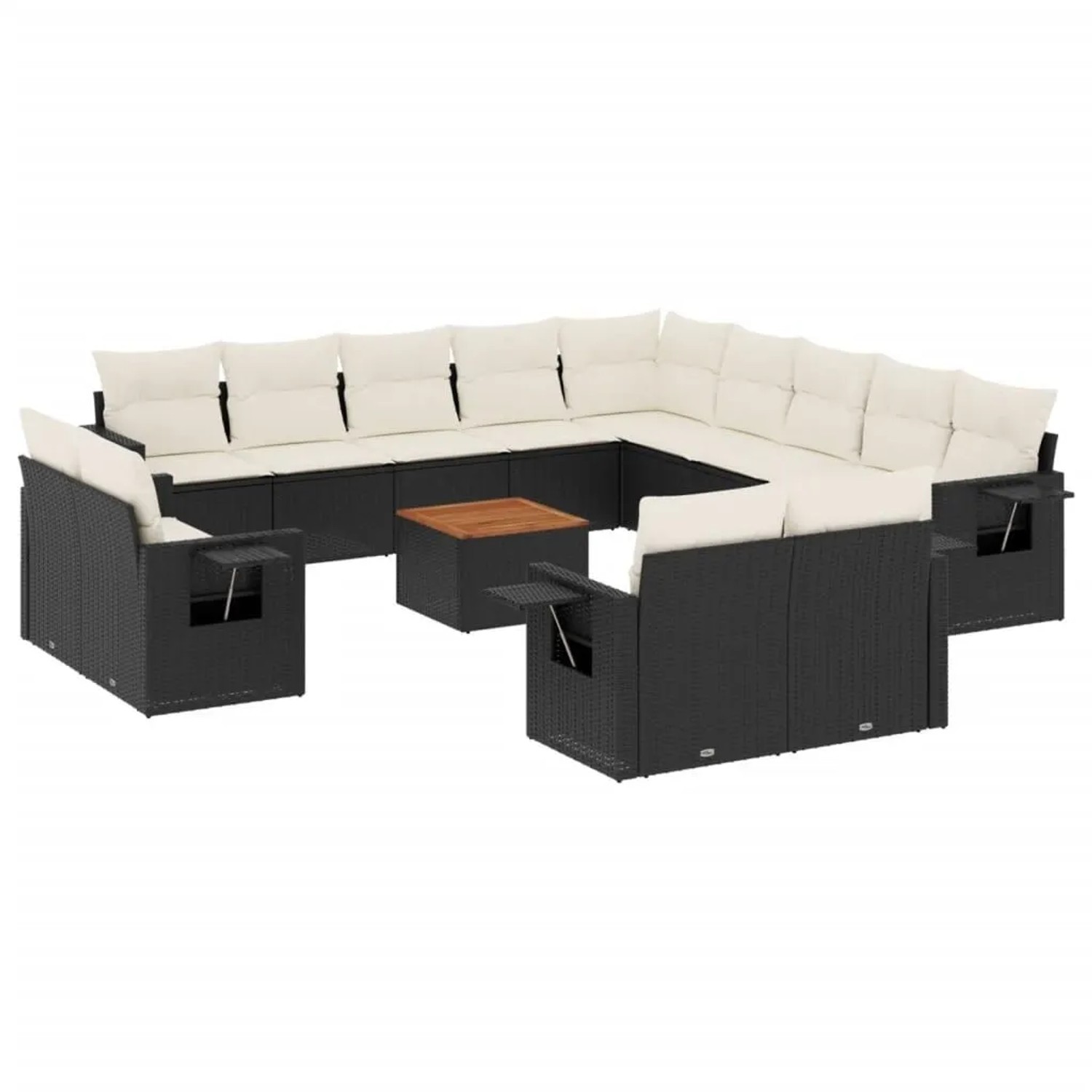 vidaXL 14-Tlg Garten-Sofagarnitur mit Kissen Schwarz Poly Rattan 3224838