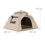 Beiges Relaxdays Campingzelt mit Schnellaufbau, Blackout und Moskitonetz. Maße: 145x200x220 cm für 3-4 Personen.