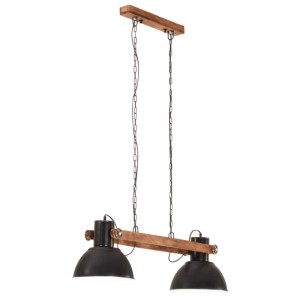 Schwarze vidaXL Hängelampe im Industriestil mit zwei Lampenschirmen und Holzelementen.