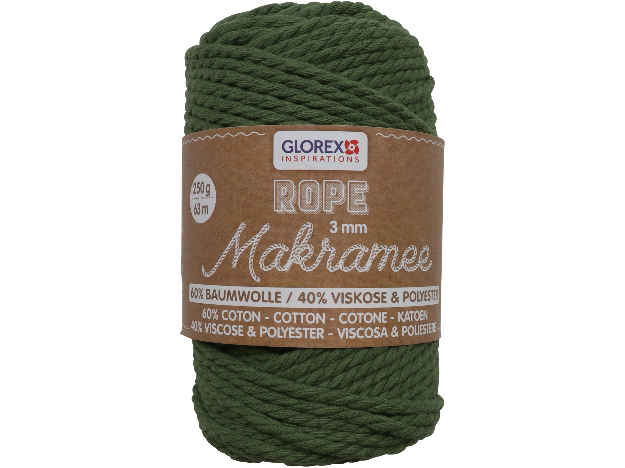GLOREX Makramee-Garn Senfgelb – 3 Mm Dick, 70 M, 250 G, Aus Baumwolle/Viskose/Polyester, Zum Knüpfen & Häkeln