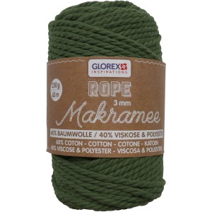 Glorex Makramee Garn, 3mm, 250g, gedreht, in Oliv. Baumwollkordel für kreative Bastelprojekte.
