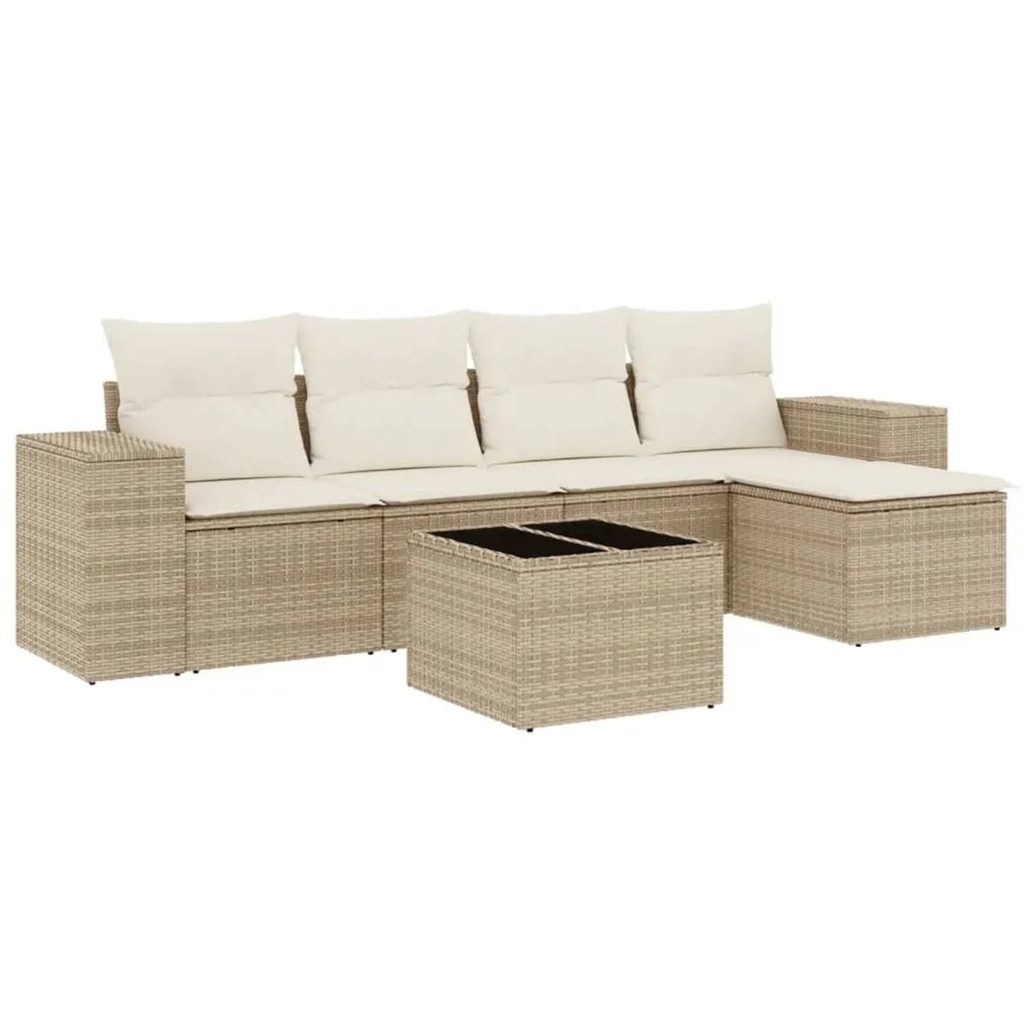 vidaXL 6-Tlg Garten-Sofagarnitur mit Kissen Beige Poly Rattan 3222497