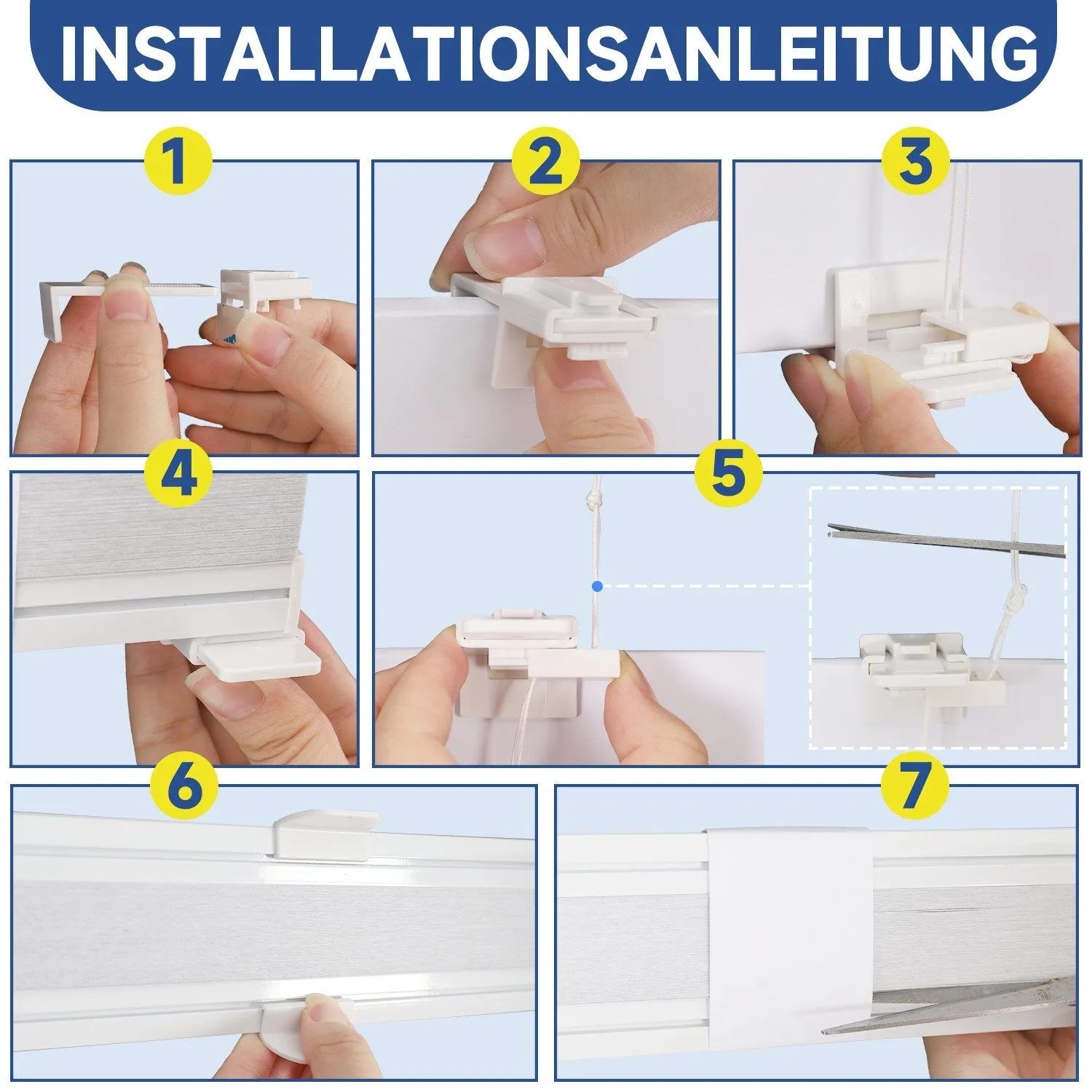 Anleitung zur Montage des weißen/grauen Sekey Wabenplissees ohne Bohren, 90x130 cm, für Fenstervorhänge.