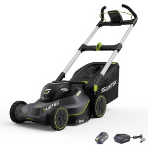 Suntek Akku-Rasenmäher 40V mit Akku und Ladegerät, schwarz/grün.