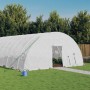 Weißes furnicato Gewächshaus mit Stahlrahmen (18x6x2,85m) im Garten.