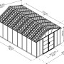 Skizze des Palram Metall-Gerätehauses Yukon 17,2 m² in Anthrazit mit Maßangaben.