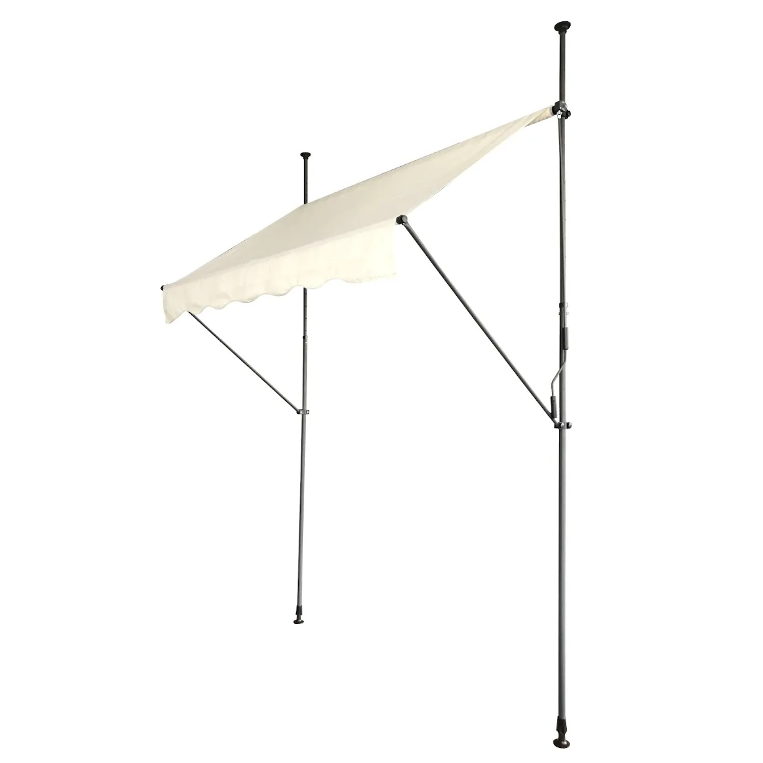 Beige Klemmmarkise 150x200cm für Balkon, ohne Bohren montiert, mit Handkurbel für Sonnenschutz.