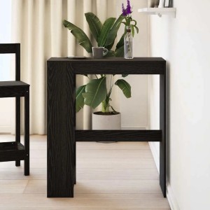 vidaXL Bartisch mit Regal, Schwarz Eichenoptik, 90x40x103,5 cm. Stehtisch mit 3 Ablagen.