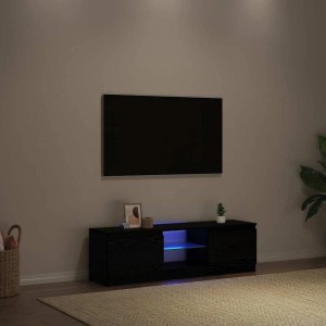 Schwarzer TV-Schrank in Eichen-Optik mit LED-Beleuchtung, 120 cm breit.