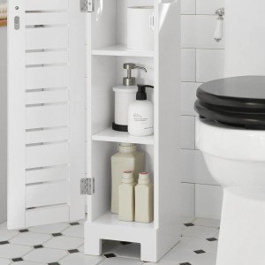 SoBuy Toilettenrollenhalter BZR85-W, weißes Bad-Standregal mit offenem Fach und Lamellentür.