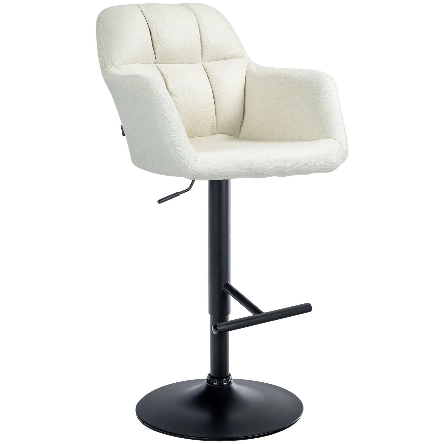 DELUKE Barhocker TUBEL Stoff Creme 57x59x97cm Schwarz Barstuhl Höhenverstellbar Mit Lehne Drehbar Tresenhocker Tresenstuhl