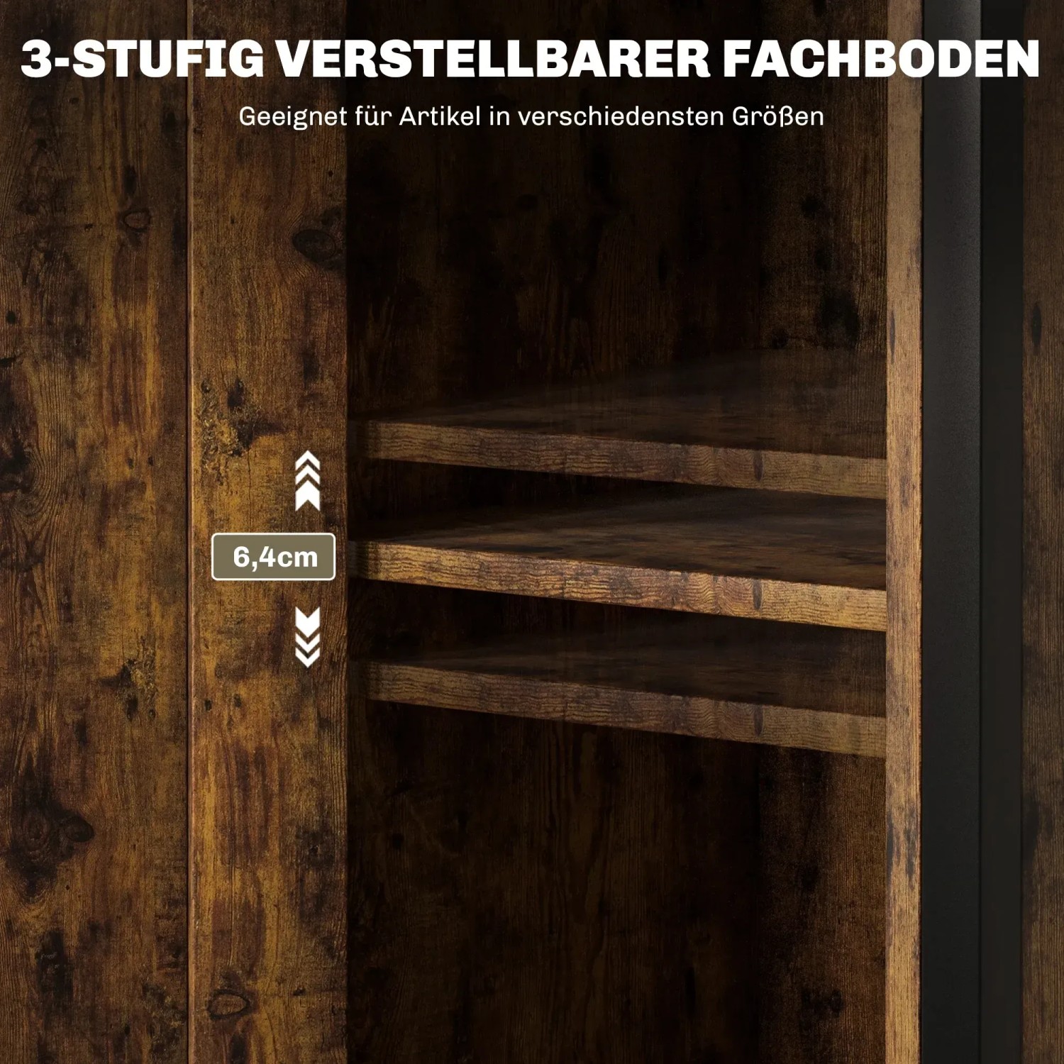 Detailaufnahme: HOMCOM Beistelltisch mit 3-fach verstellbaren Fachböden im rustikalen Braun.