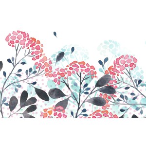 Komar Fototapete mit Blumen in Rot, Blau und Grau, 400x250 cm.