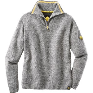 Grau-melierter Roadsign Herren Stricktroyer Größe L mit gelben Akzenten und Reißverschluss.