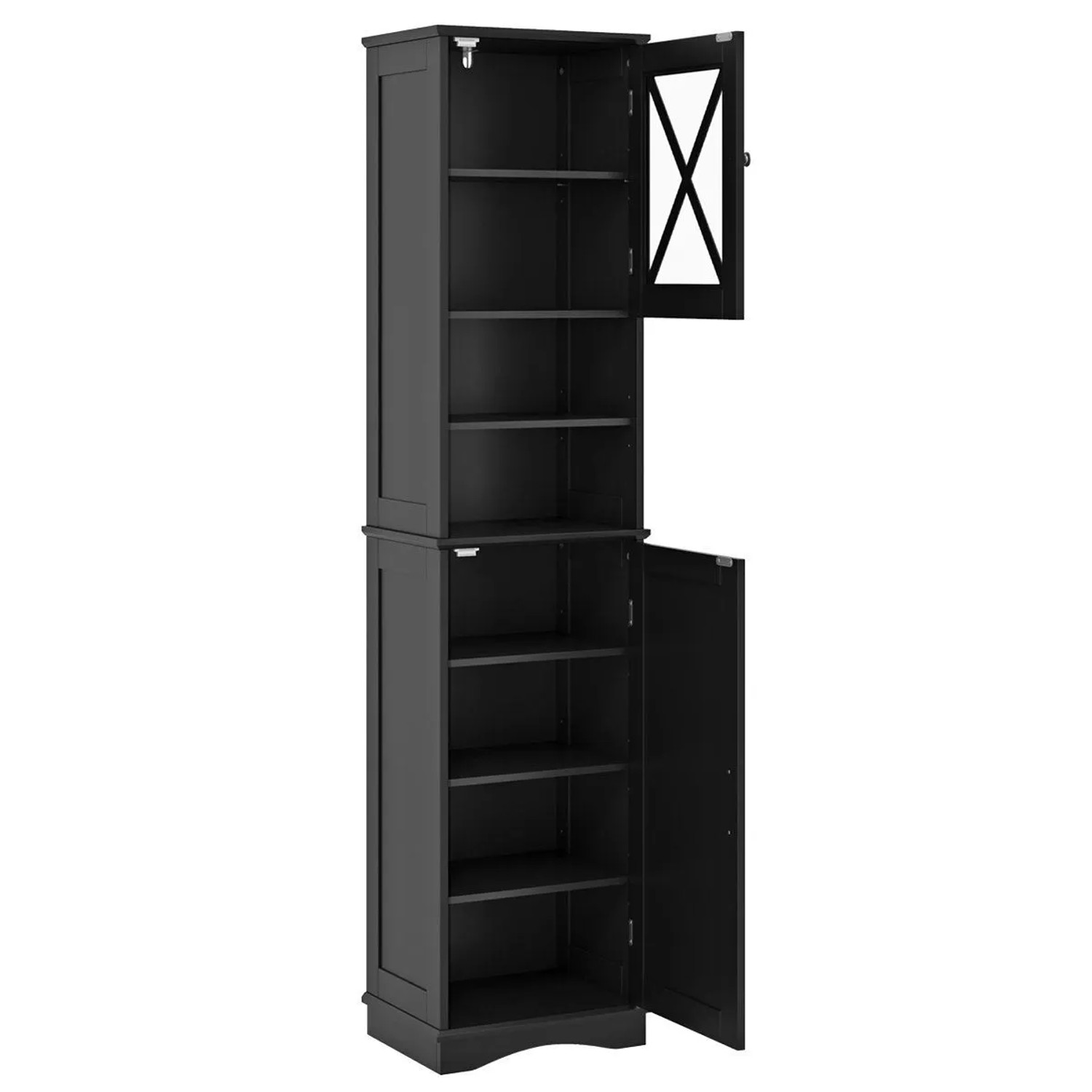 Costway Badezimmerschrank Schmal mit 5 Verstellbaren Regalen Schwarz