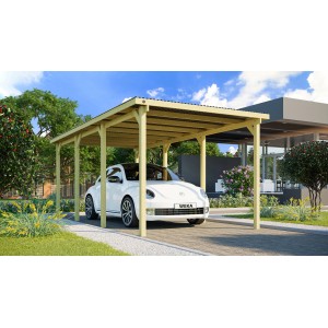 Weka Einzelcarport 606 aus Holz, 300x600 cm, mit Auto. Stabiler Unterstand für Ihr Fahrzeug.