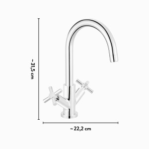 Chrom Küchenarmatur baliv KI-5130 mit zwei Kreuzgriffen und schwenkbarem Auslauf.
