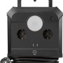 Schwarze Kabeltrommel mit USB, Leuchte und 2 Schuko-Steckdosen, 1,4 m Kabel.