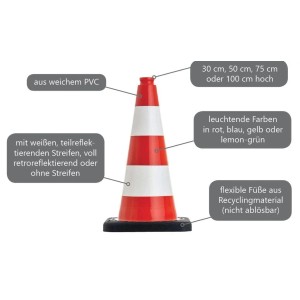 Gelber UvV Flex Leitkegel, 50cm, mit Reflexfolie RA2C für Baustellenabsicherung.