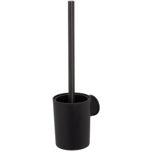 Schwarze Tiger Toilettenbürste Tune mit Halter aus gebürstetem Metall.