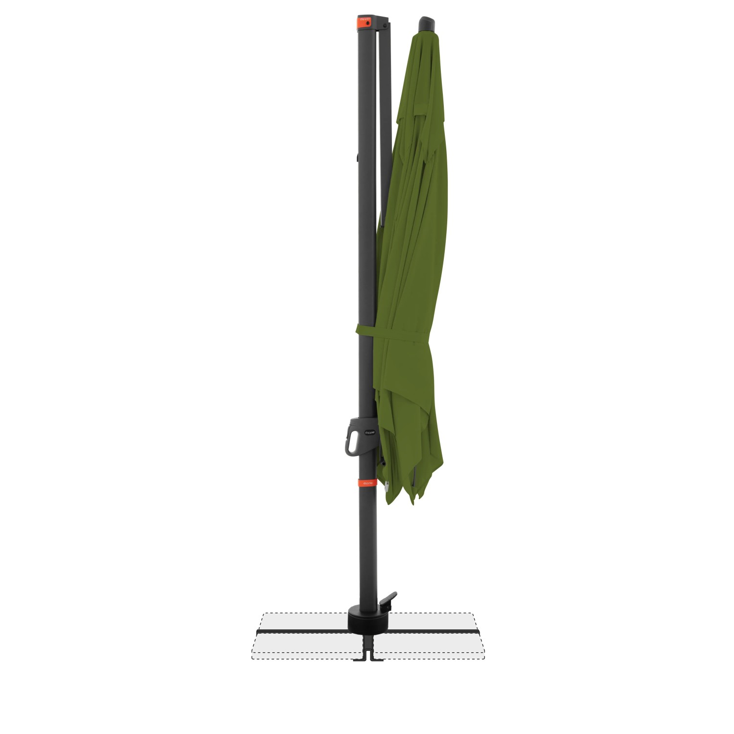 Doppler Ampelschirm MyZone, 280x280 cm, Kiwi, mit Dreh- und Neigungsfunktion, geschlossen.