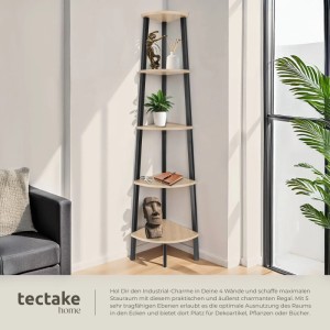 Tectake Eckregal Portland im Industrial Style mit fünf Ebenen in Holz und Stahl.