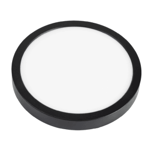 Schwarzes, rundes ENOVALITE LED Panel, dimmbar, für Einbau oder Aufbau. Lampe mit variabler Lichtfarbe.
