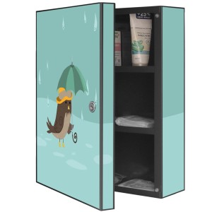 Banjado XXL Medizinschrank, abschließbar, anthrazit mit Rainbird Motiv. Badregal mit Fächern.