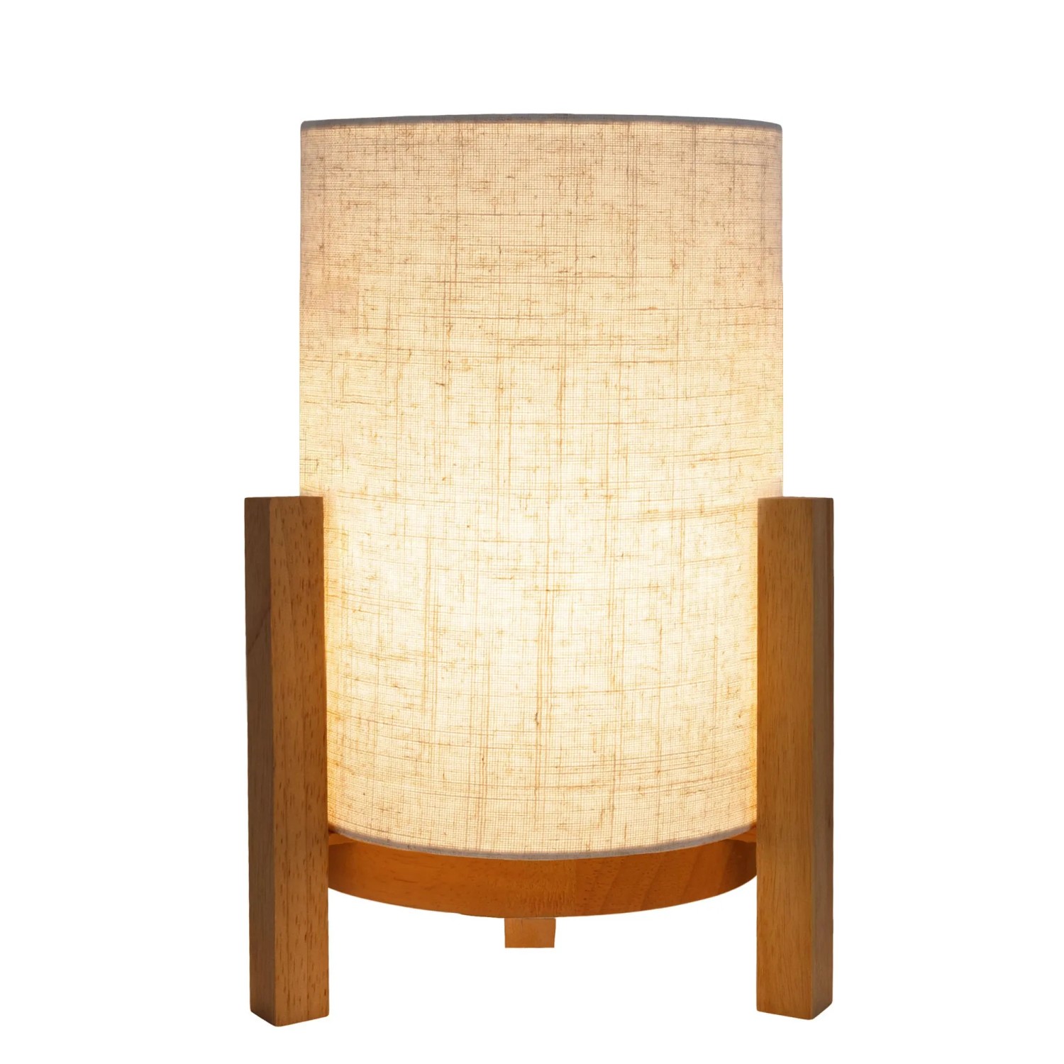 Näve LED-Tischleuchte Madita mit Leinen-Schirm und Holzfuß, dimmbar.