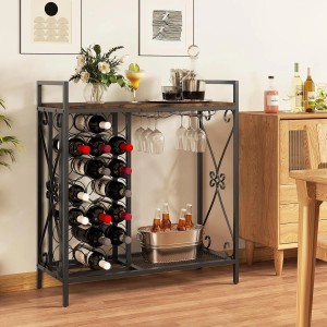 Costway Weinregal Metall 21 Flaschen Braun 93 x 38 x 102 cm