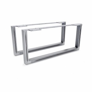 Zwei rechteckige HEVVA Möbelfüße GRAZ aus Rohstahl-Klarlack, 20 cm hoch, für stabile Möbelbeine im Industriedesign.