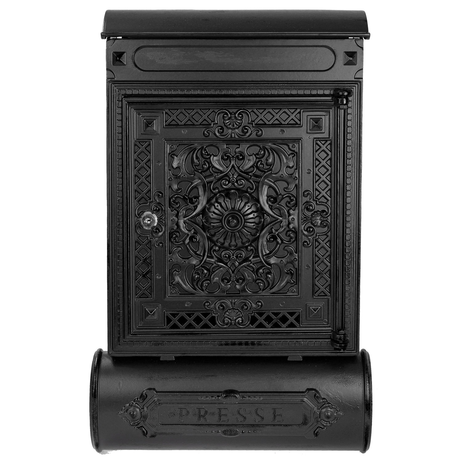 HMF 512-02 Briefkasten Antik Zeitungsfach Vintage Postkasten Aluguss 57 x 35 x 10 cm Schwarz