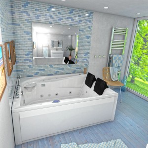 AquaVapore Whirlpool Badewanne 135x180cm, Rechteckwanne mit Massagedüsen und Armaturen.