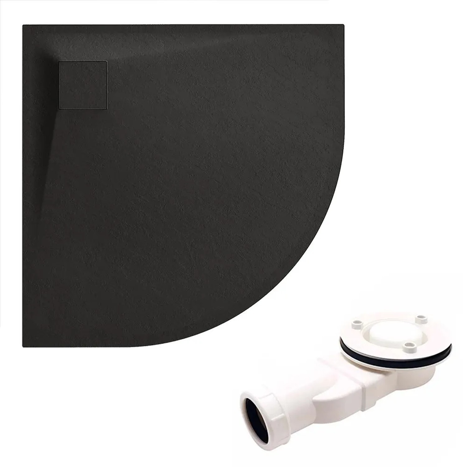 KOLMAN Viertelkreis-Duschwanne 90 x 90 x 3.2 Cm Verbundwerkstoff Schwarz Steinoptik Inkl. Ablaufgarnitur