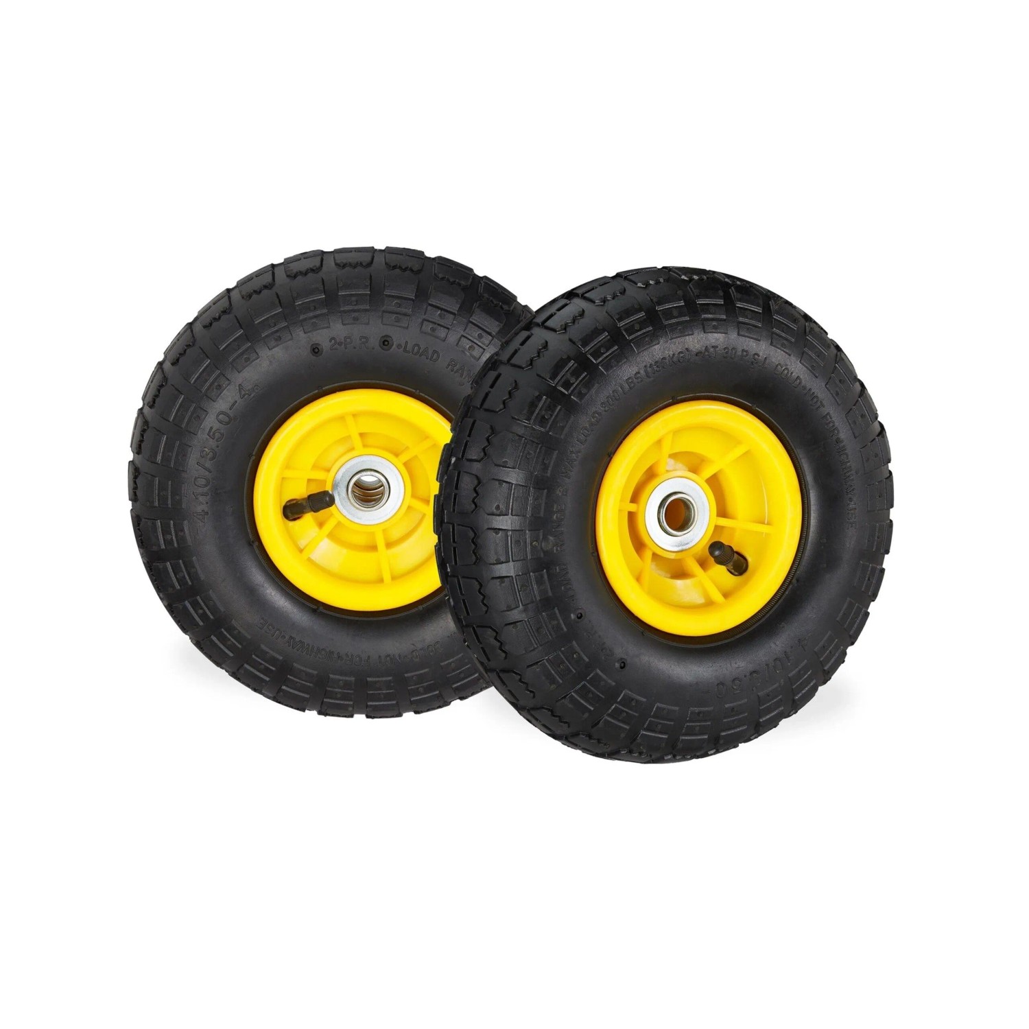 Relaxdays Sackkarrenrad 2er Set Gummi Kunststoff Schwarz Gelb Luftbereift 26 cm x 8,5 cm 1 kg