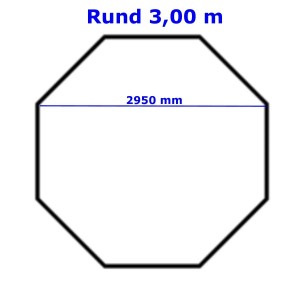 Abbildung einer achteckigen Solarplane 300cm für Pools, Schema mit Maßangabe.