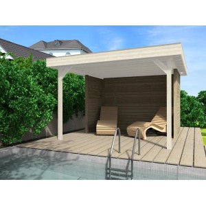 WEKA Wandset für Gartenlaube 657 mit Rückwand und Seitenwänden am Pool.