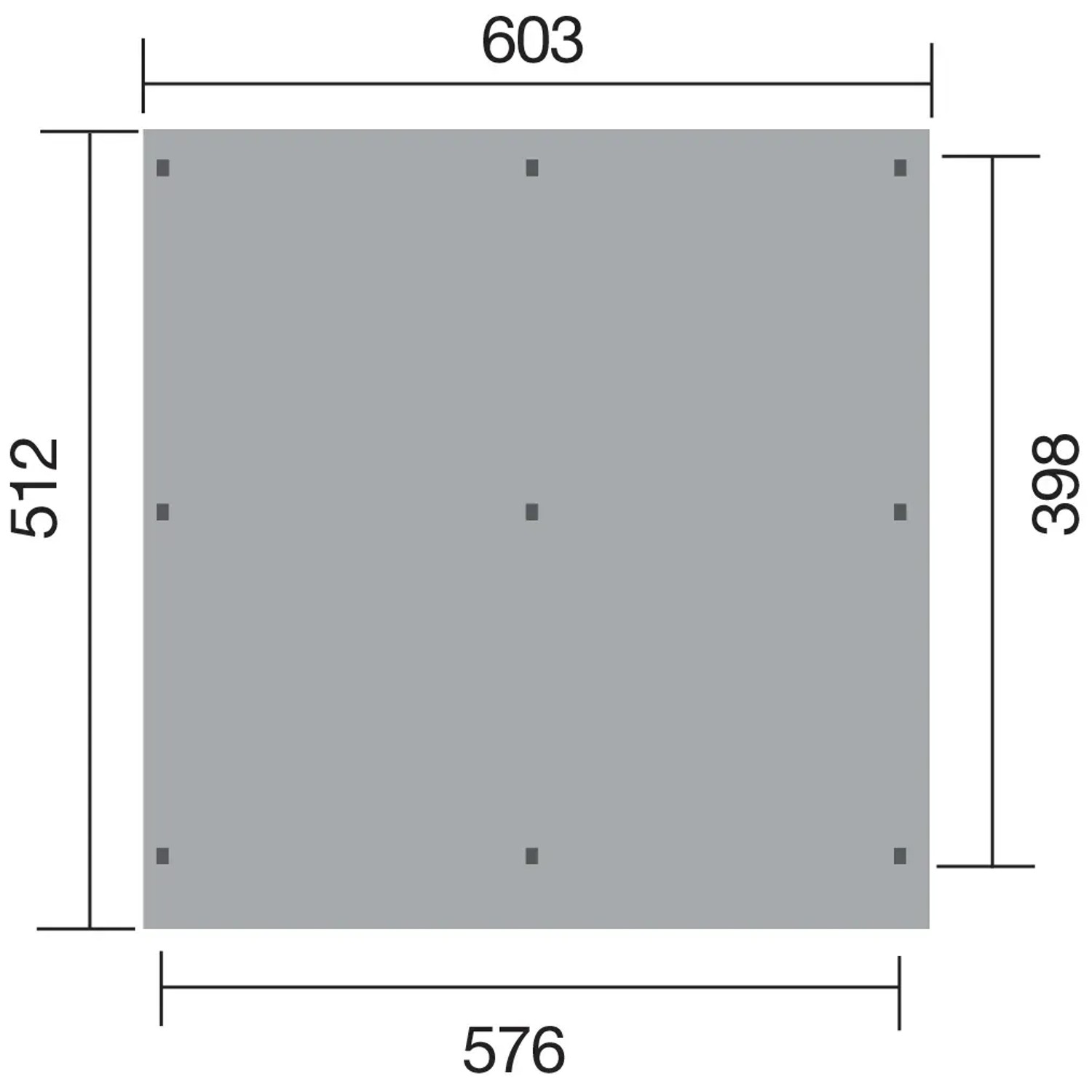 Draufsicht Weka Doppelcarport 618 mit Maßen (603x512 cm) für Planung und Aufbau.