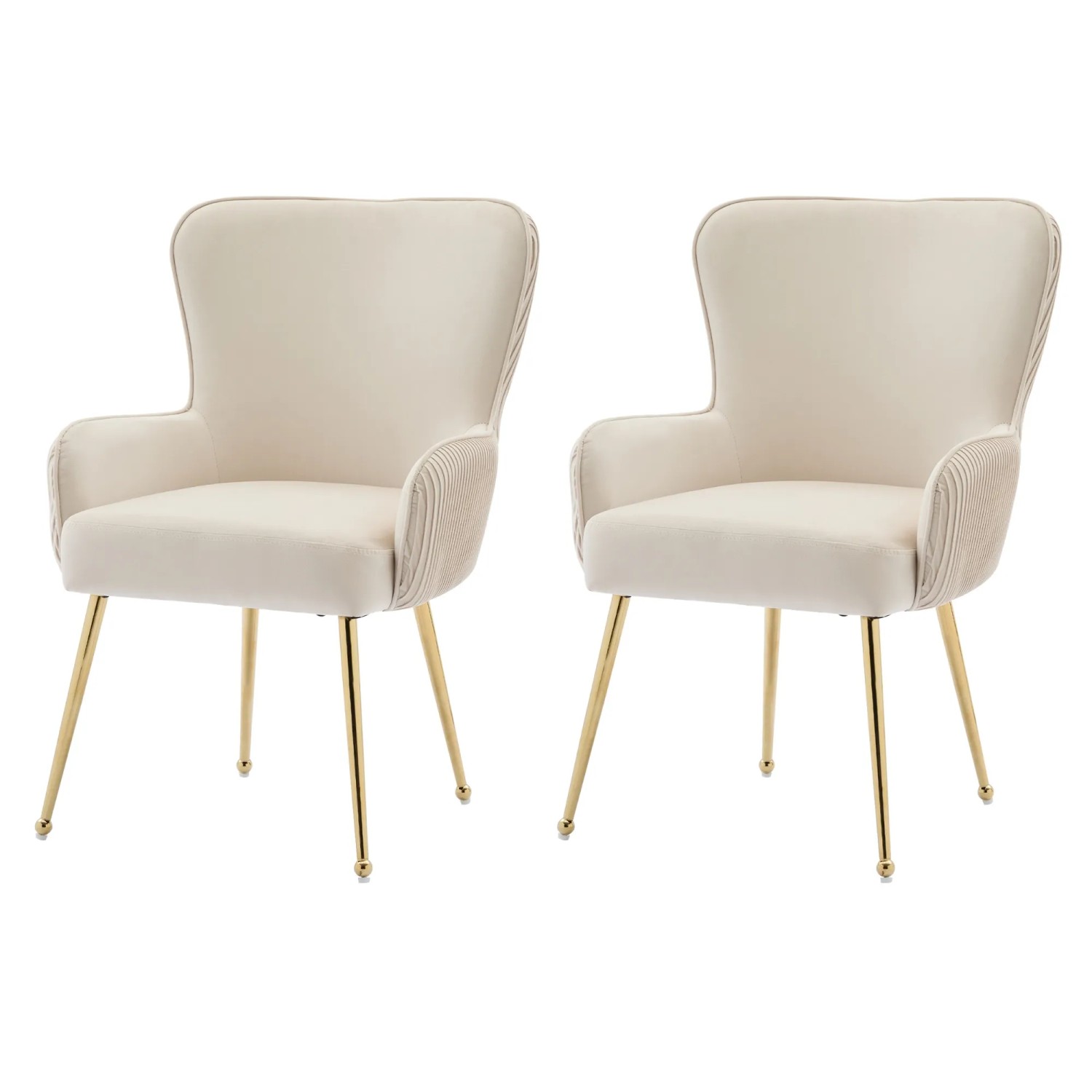 Merax Samt Esszimmerstuhl 2er Set mit Armlehnen Goldfarbenen Metallbeinen Beige