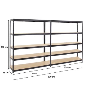 PROREGAL Mega Deal: 2 schwarze Schwerlastregale 180x150x45 cm mit 5 MDF-Böden (je 200 kg Traglast).