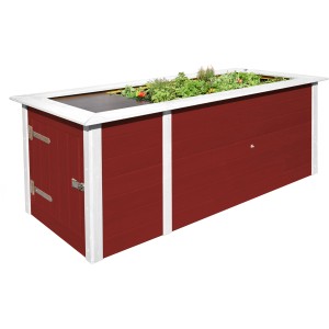 Rotes Weka Hochbeet 81x205x79 cm mit Schrank für Garten & Terrasse.