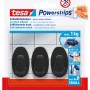 Tesa Powerstrips Klebehaken S Oval, 3er-Pack, schwarz, für spurloses Aufhängen bis 1 kg.