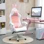 Rosa Gaming-Stuhl mit Hasenohren, Kunstleder, verstellbar und mit Fußstütze.