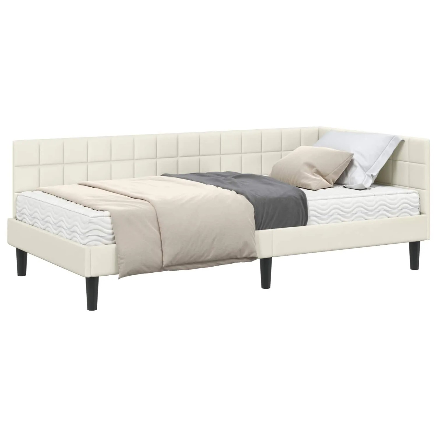 vidaXL Eckbettgestell mit Matratze mit Kopfteil Creme 90 x 190 cm Samt 3393975